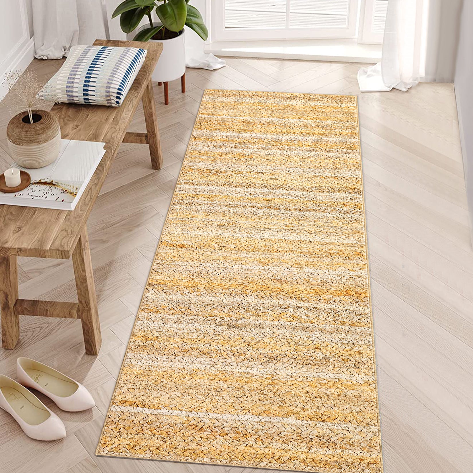 Garvee Modern Natural 2x6 Washable Runner Rug for Hallway Bedroom Modern Rug Gradient Woven Print Rug Non Slip Kitchen Rug Low Pile Non Shedding Indoor Floor Carpet for Entryway Bathroom Laundry Rug