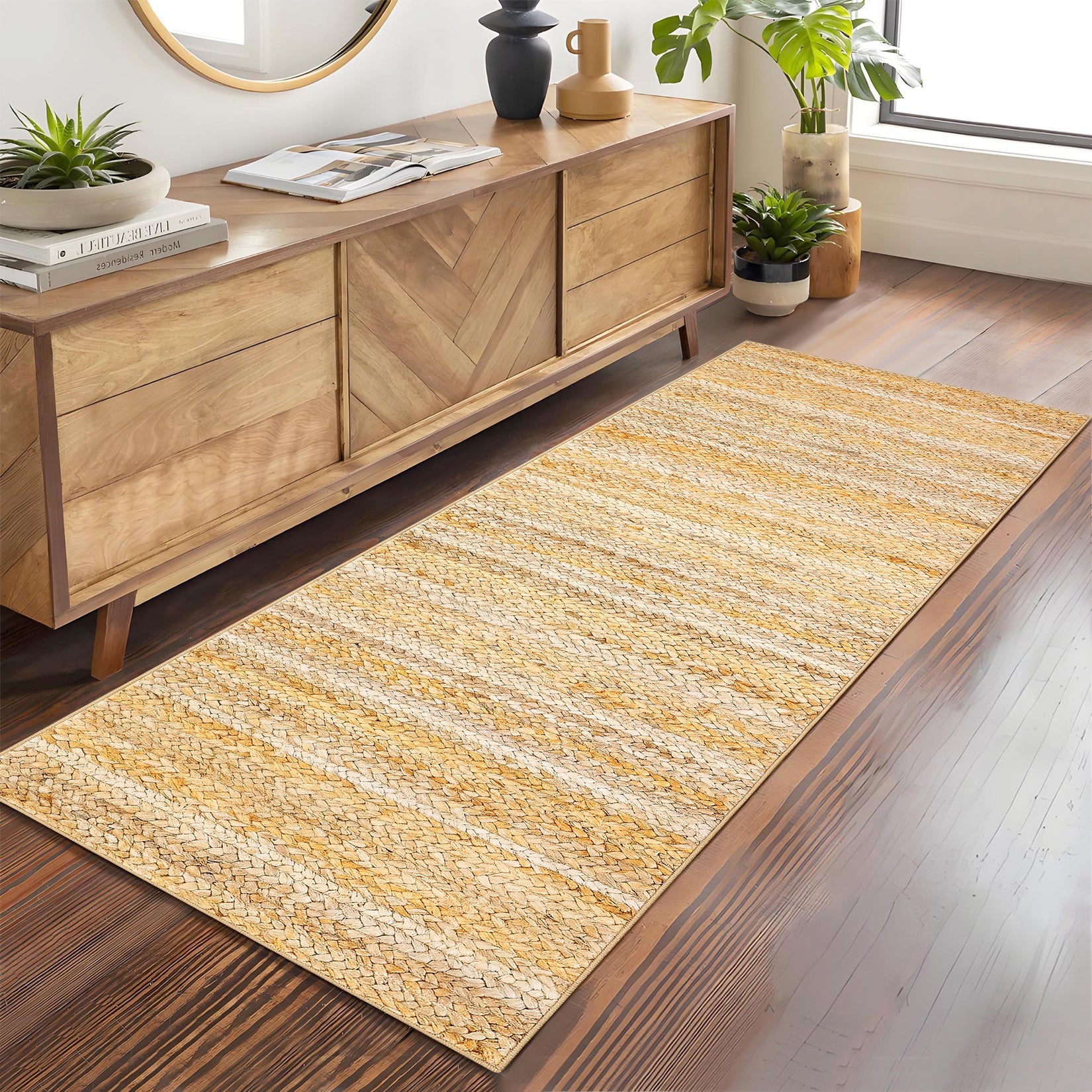 Garvee Modern Natural 2x6 Washable Runner Rug for Hallway Bedroom Modern Rug Gradient Woven Print Rug Non Slip Kitchen Rug Low Pile Non Shedding Indoor Floor Carpet for Entryway Bathroom Laundry Rug