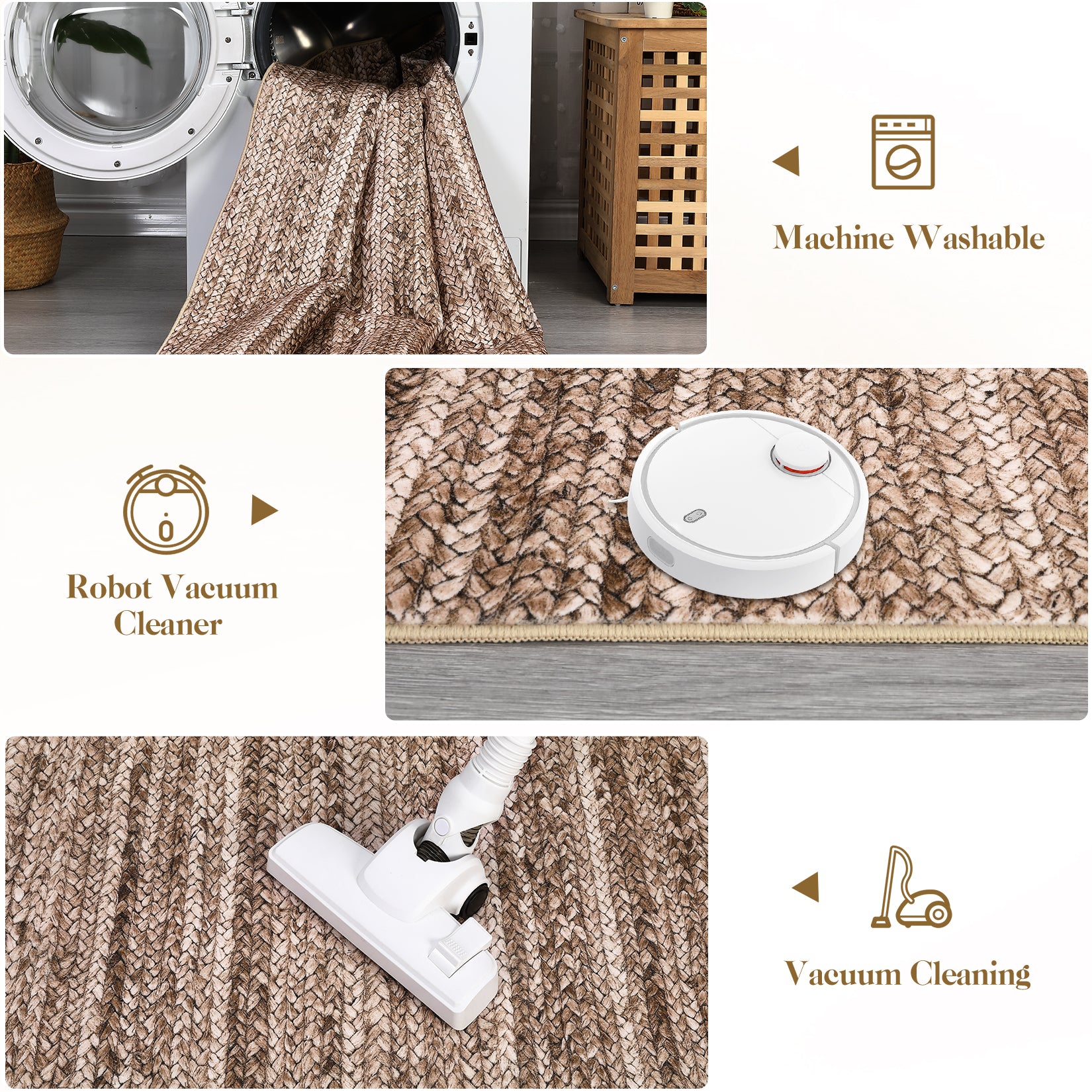 Garvee Modern Brown 2x6 Runner Rug Washable Modern Braided Print Rug Low Pile Kitchen Runner Rug Non Slip Bathroom Throw Rug Ultra-Thin Lightweight Indoor Modern Rug Foldable Rug for Hallway Entrance