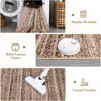 Garvee Modern Brown 2x6 Runner Rug Washable Modern Braided Print Rug Low Pile Kitchen Runner Rug Non Slip Bathroom Throw Rug Ultra-Thin Lightweight Indoor Modern Rug Foldable Rug for Hallway Entrance