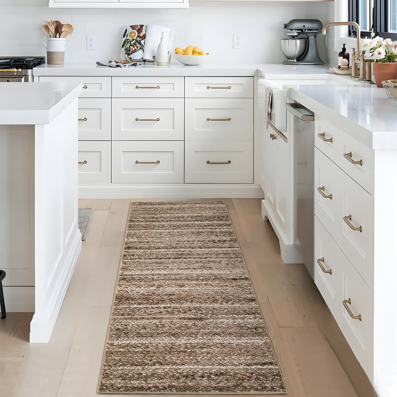 Garvee Modern Brown 2x6 Runner Rug Washable Modern Braided Print Rug Low Pile Kitchen Runner Rug Non Slip Bathroom Throw Rug Ultra-Thin Lightweight Indoor Modern Rug Foldable Rug for Hallway Entrance