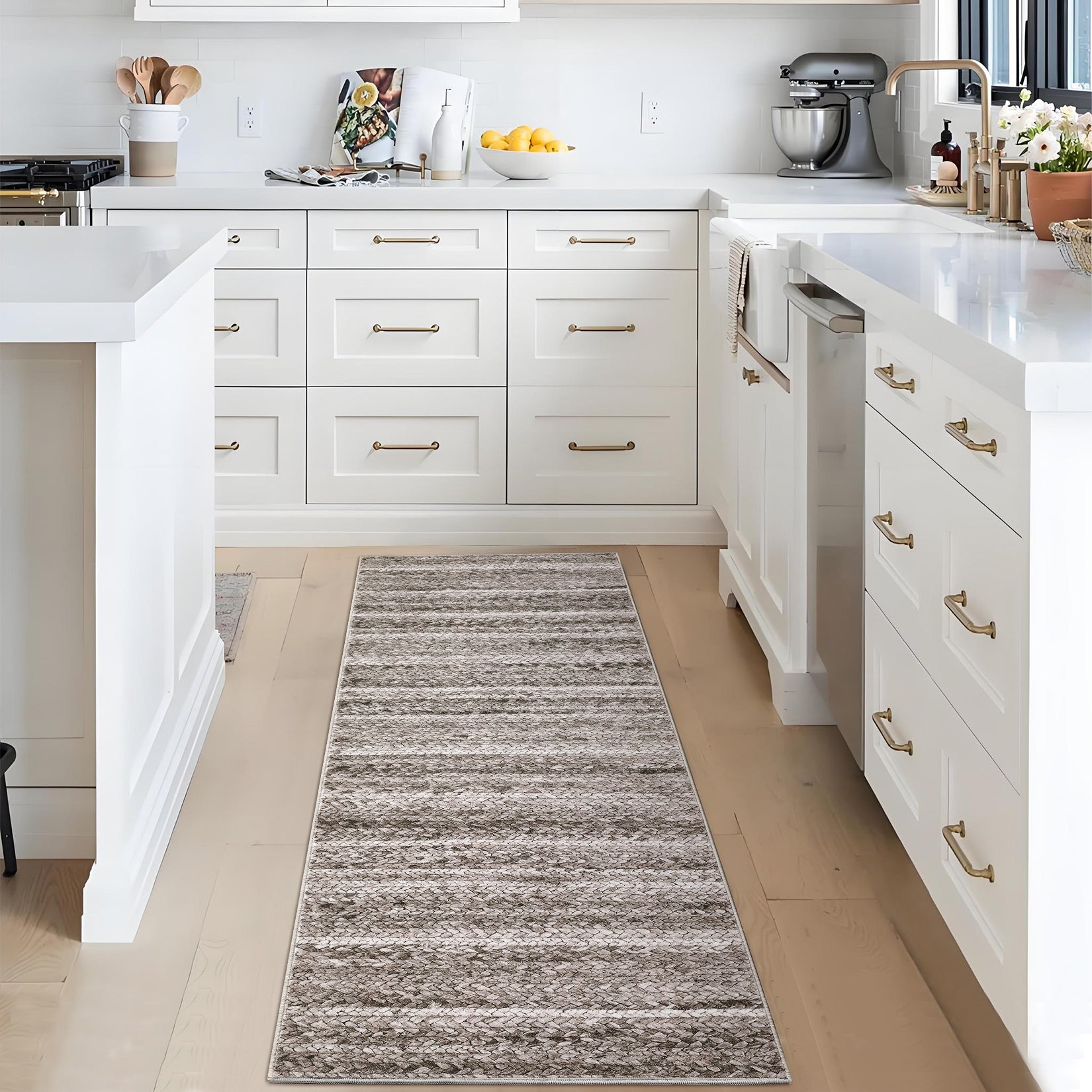 Garvee Modern Grey Camel 2x6 Runner Washable Rug Non Slip Entryway Rug Low Pile Kitchen Rug Bath Rug Hallway Rug Modern Accent Rug Contemporary Faux Woven Indoor Printed Rug for Office Bedroom