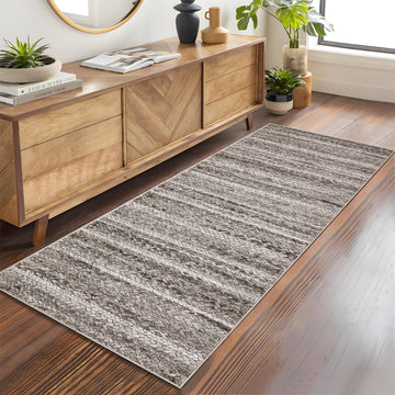 Garvee Modern Grey Camel 2x6 Runner Washable Rug Non Slip Entryway Rug Low Pile Kitchen Rug Bath Rug Hallway Rug Modern Accent Rug Contemporary Faux Woven Indoor Printed Rug for Office Bedroom