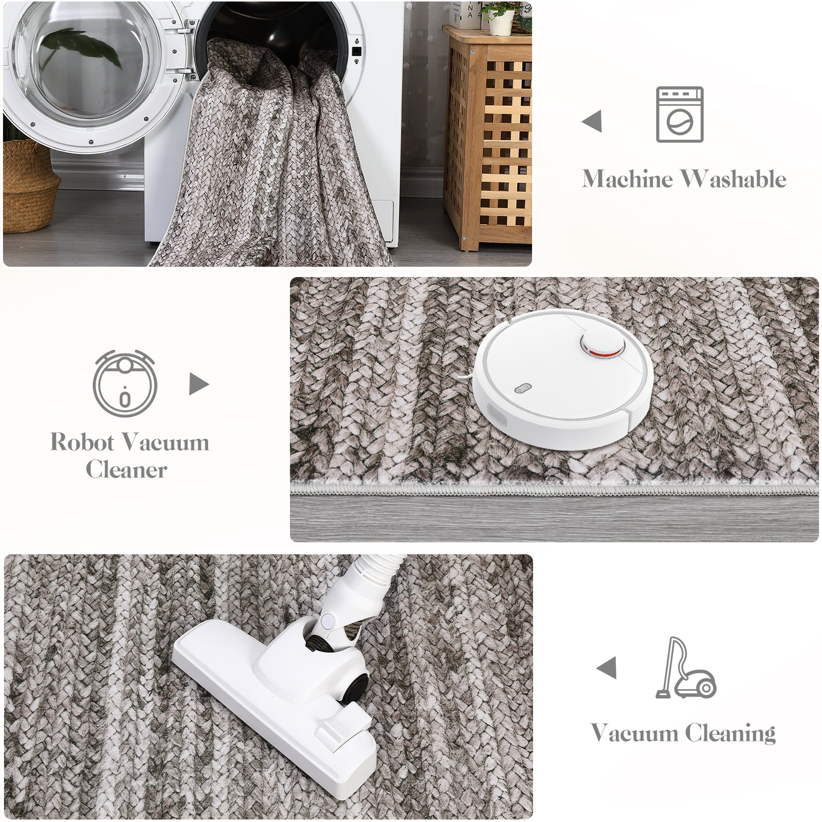 Garvee Modern Grey Camel 2x6 Runner Washable Rug Non Slip Entryway Rug Low Pile Kitchen Rug Bath Rug Hallway Rug Modern Accent Rug Contemporary Faux Woven Indoor Printed Rug for Office Bedroom