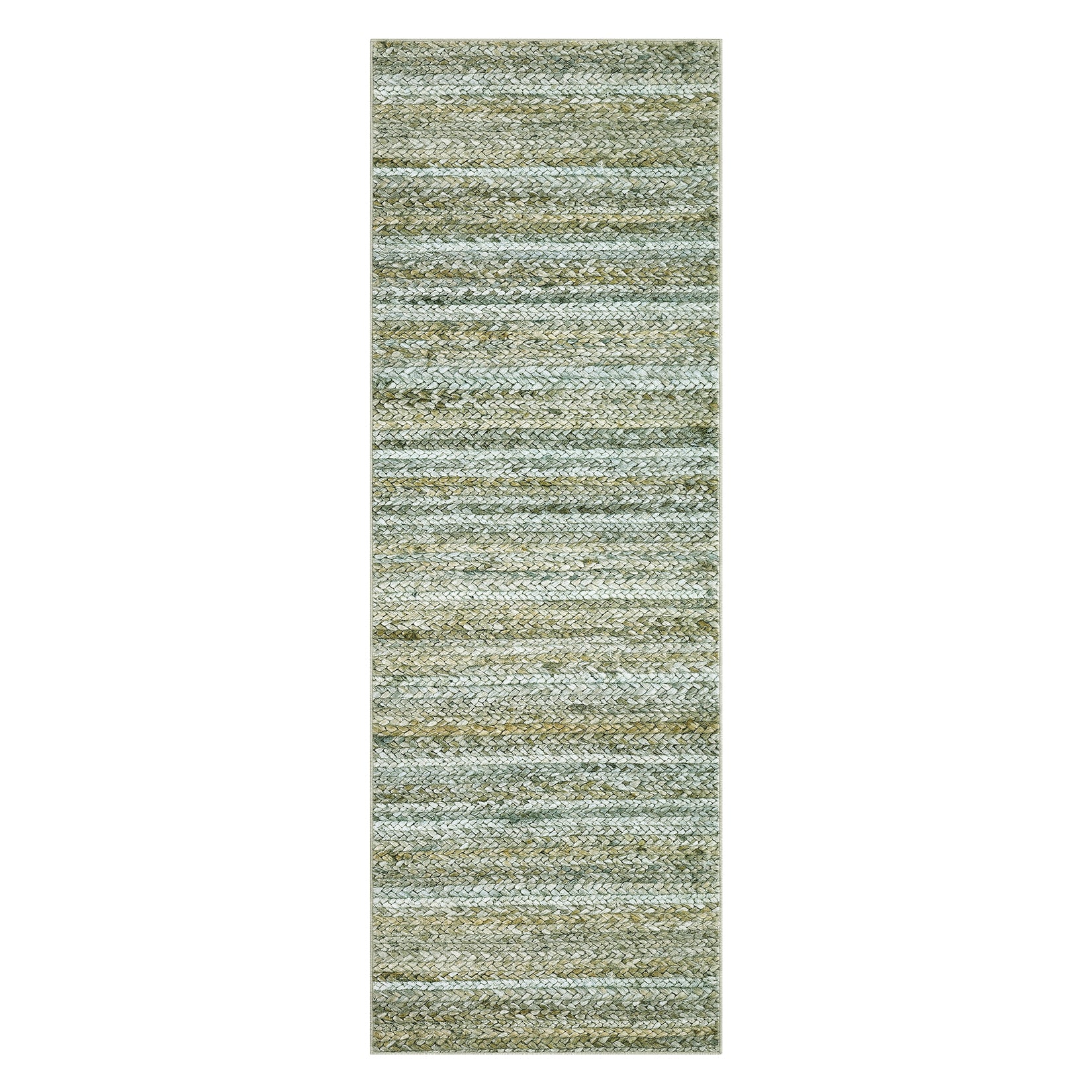 Garvee Modern Green Camel 2x6 Area Rug Washable Runner Rug, Non Slip Kitchen Runner Rug Low Pile Bath Rug Green Rug Non Shedding Hallway Rug Contemporary Accent Rug Braided Print Rug