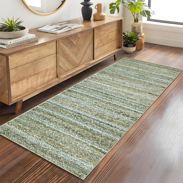Garvee Modern Green Camel 2x6 Area Rug Washable Runner Rug, Non Slip Kitchen Runner Rug Low Pile Bath Rug Green Rug Non Shedding Hallway Rug Contemporary Accent Rug Braided Print Rug