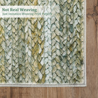 Garvee Modern Green Camel 2x6 Area Rug Washable Runner Rug, Non Slip Kitchen Runner Rug Low Pile Bath Rug Green Rug Non Shedding Hallway Rug Contemporary Accent Rug Braided Print Rug