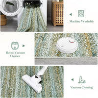 Garvee Modern Green Camel 2x6 Area Rug Washable Runner Rug, Non Slip Kitchen Runner Rug Low Pile Bath Rug Green Rug Non Shedding Hallway Rug Contemporary Accent Rug Braided Print Rug