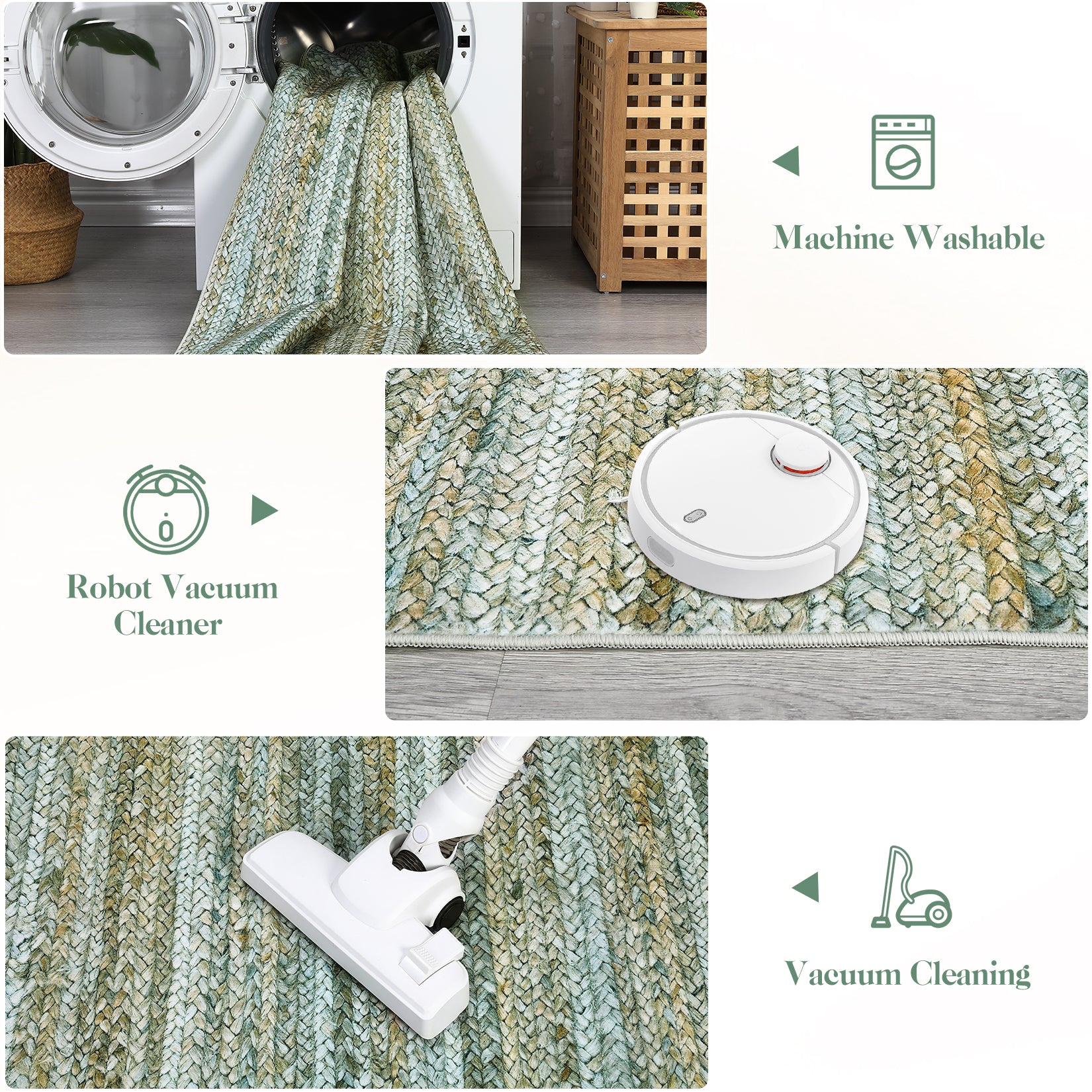 Garvee Modern Green Camel 10x13 Rug Washable Large Area Rug Living Room Rug Non-Slip Soft Bedroom Rug Modern Striped Woven Printed Rug Low Pile Modern Rug Non Shedding Netural Rug Colorful Rug