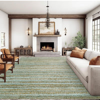 Garvee Modern Green Camel 10x13 Rug Washable Large Area Rug Living Room Rug Non-Slip Soft Bedroom Rug Modern Striped Woven Printed Rug Low Pile Modern Rug Non Shedding Netural Rug Colorful Rug