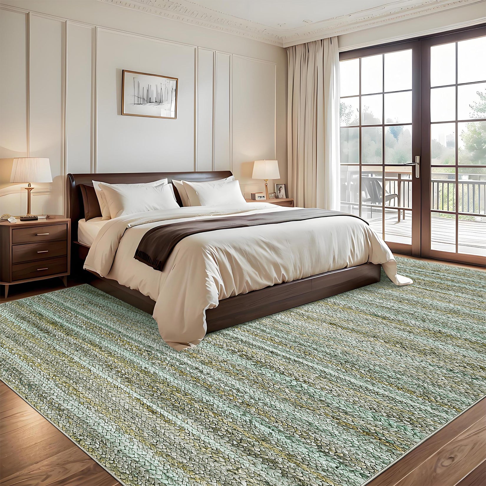 Garvee Modern Green Camel 5x7 Washable Area Rug for Bedroom Living Room Cream Rug Modern Indoor Accent Rug Low Pile Dining Room Rug Non Slip Kitchen Rug Contemporary Woven Printed Rug Foldable Rug