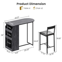 Garvee Bar Table and Chairs Set, Pub Table and Chairs Set for 2, 3 Piece Table Set with Three Tier Storage Shelf for Living Room,Dining Room,Small Apt, Grey