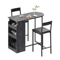 Garvee Bar Table and Chairs Set, Pub Table and Chairs Set for 2, 3 Piece Table Set with Three Tier Storage Shelf for Living Room,Dining Room,Small Apt, Grey