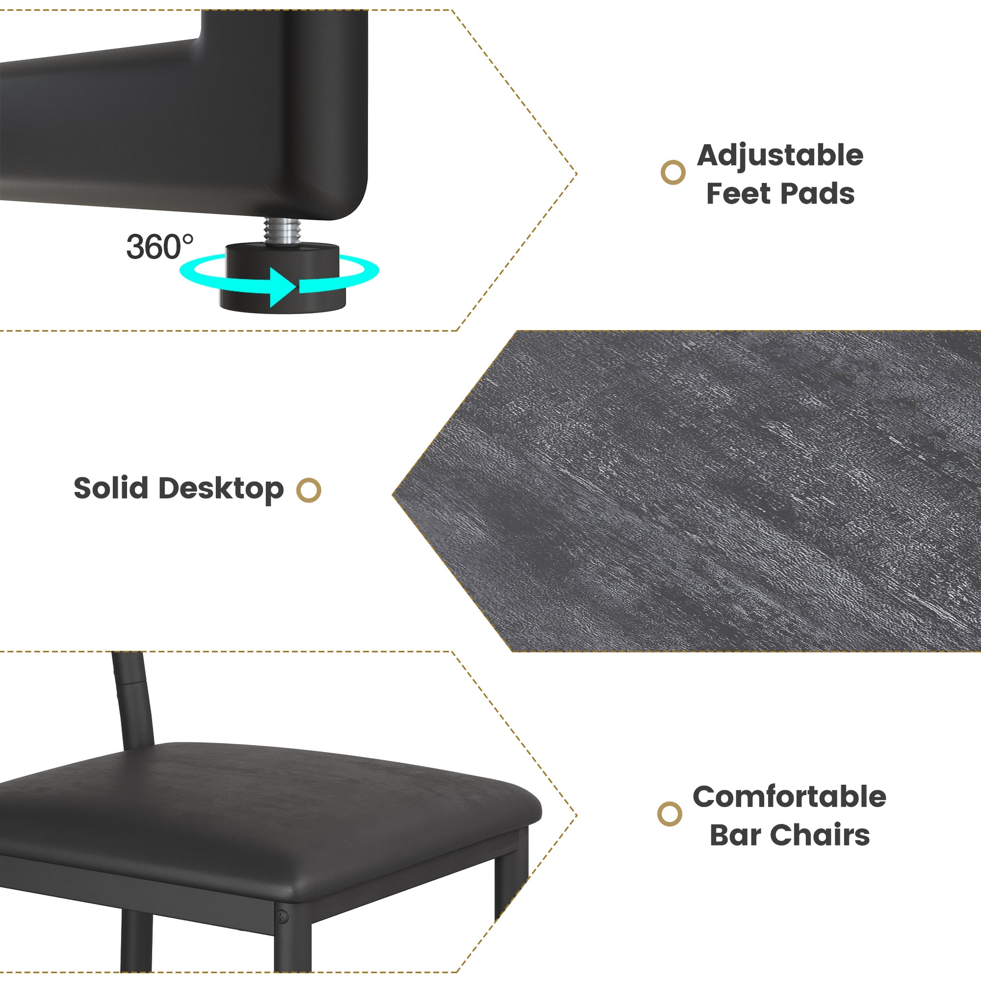 Garvee Bar Table and Chairs Set, Pub Table and Chairs Set for 2, 3 Piece Table Set with Three Tier Storage Shelf for Living Room,Dining Room,Small Apt, Grey