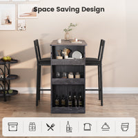 Garvee Bar Table and Chairs Set, Pub Table and Chairs Set for 2, 3 Piece Table Set with Three Tier Storage Shelf for Living Room,Dining Room,Small Apt, Grey