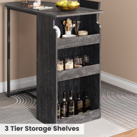 Garvee Bar Table and Chairs Set, Pub Table and Chairs Set for 2, 3 Piece Table Set with Three Tier Storage Shelf for Living Room,Dining Room,Small Apt, Grey