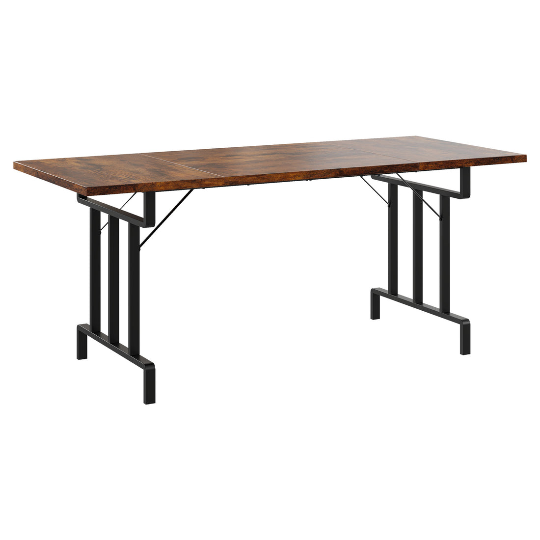 Garvee Farmhouse Dining Table for 6-8 People, 70.87" Rectangular Wood Dining Table, Rustic Style Kitchen Table with Heavy Duty Metal Legs for Dining Room, Home Office, Living Room, Brown
