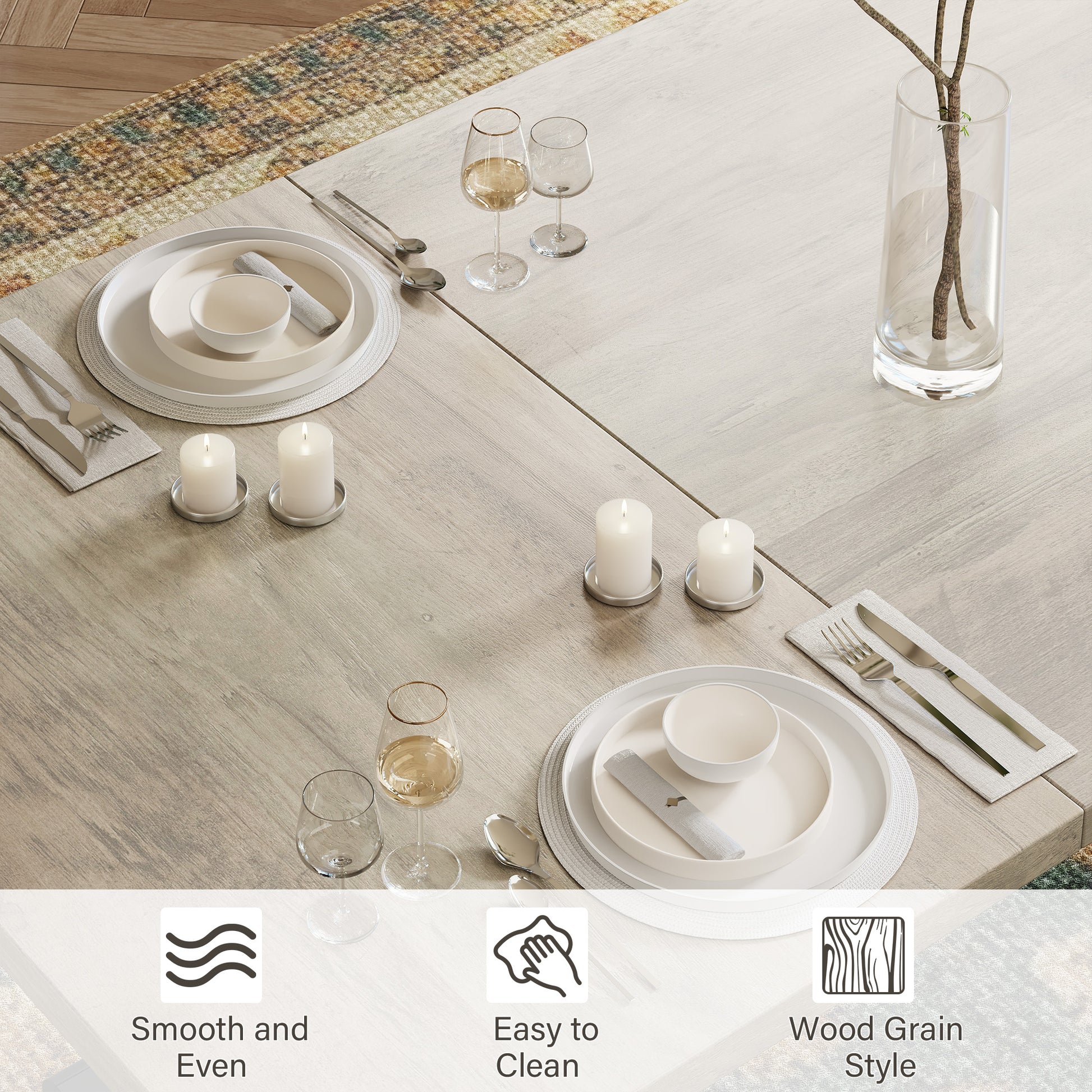 Garvee Farmhouse Dining Table for 6-8 People, 70.87" Rectangular Wood Dining Table, Rustic Style Kitchen Table with Heavy Duty Metal Legs for Dining Room, Home Office, Living Room, Grey