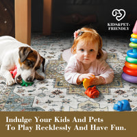 Garvee Persian Camel Green 4x6 Area Rugs, Machine Washable Vintage Printed Soft Low Pile Rugs, Oriental Accent Carpet with Non-Slip Backing, Stain-Resistant Distressed Floor Carpet for Living Room, Hallway, Laundry