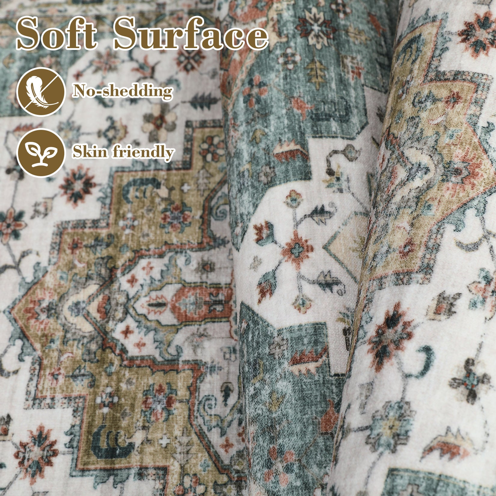 Garvee Persian Camel Green 4x6 Area Rugs, Machine Washable Vintage Printed Soft Low Pile Rugs, Oriental Accent Carpet with Non-Slip Backing, Stain-Resistant Distressed Floor Carpet for Living Room, Hallway, Laundry