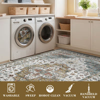 Garvee Persian Camel Green 4x6 Area Rugs, Machine Washable Vintage Printed Soft Low Pile Rugs, Oriental Accent Carpet with Non-Slip Backing, Stain-Resistant Distressed Floor Carpet for Living Room, Hallway, Laundry