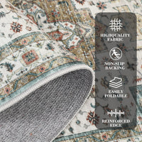 Garvee Persian Camel Green 4x6 Area Rugs, Machine Washable Vintage Printed Soft Low Pile Rugs, Oriental Accent Carpet with Non-Slip Backing, Stain-Resistant Distressed Floor Carpet for Living Room, Hallway, Laundry