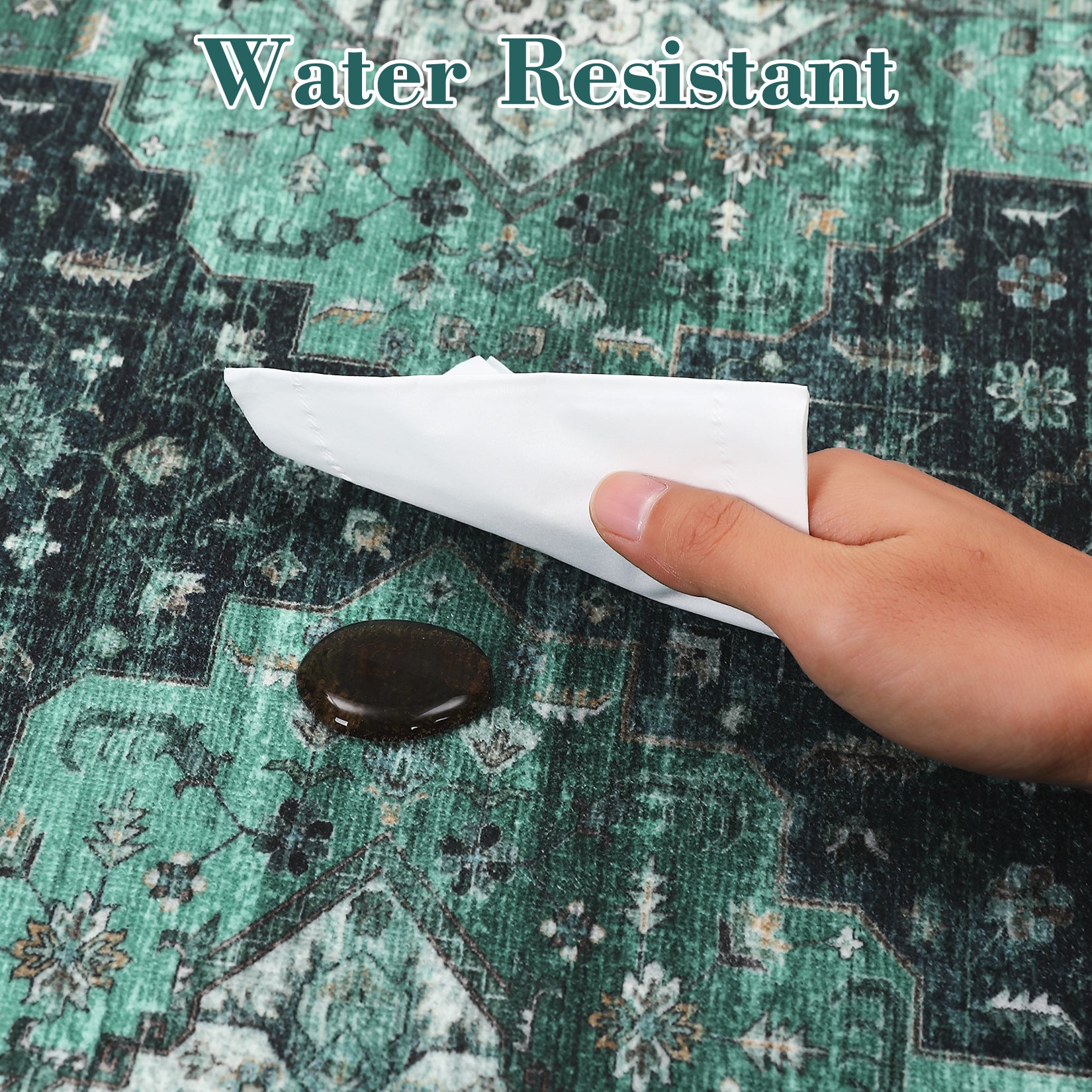Garvee Persian Green 2x6 Area Machine Washable Vintage Printed Soft Low Pile Rugs, Oriental Accent Carpet with Non-Slip Backing, Stain-Resistant Distressed Floor Carpet for Living Room, Hallway, Laundry