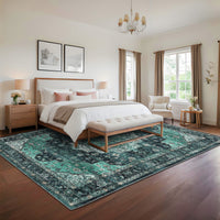 Garvee Persian Green 4x6 Area Rugs, Machine Washable Vintage Printed Soft Low Pile Rugs, Oriental Accent Carpet with Non-Slip Backing, Stain-Resistant Distressed Floor Carpet for Living Room, Hallway, Laundry