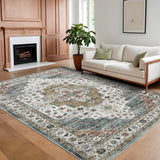 Garvee Persian Camel Green 4x6 Area Rugs, Machine Washable Vintage Printed Soft Low Pile Rugs, Oriental Accent Carpet with Non-Slip Backing, Stain-Resistant Distressed Floor Carpet for Living Room, Hallway, Laundry - Camel Green