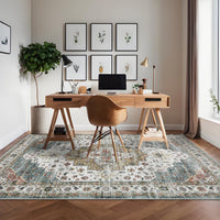 Garvee Persian Camel Green 4x6 Area Rugs, Machine Washable Vintage Printed Soft Low Pile Rugs, Oriental Accent Carpet with Non-Slip Backing, Stain-Resistant Distressed Floor Carpet for Living Room, Hallway, Laundry