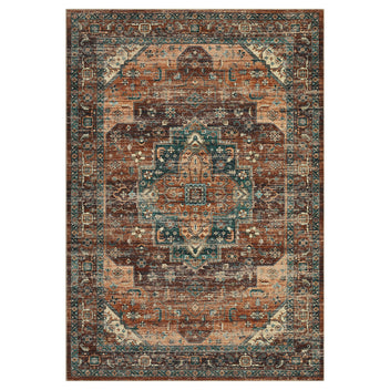Garvee Persian Brown 8x10 Area Rugs, Machine Washable Vintage Printed Soft Low Pile Rugs, Oriental Accent Carpet with Non-Slip Backing, Stain-Resistant Distressed Floor Carpet for Living Room, Hallway, Laundry