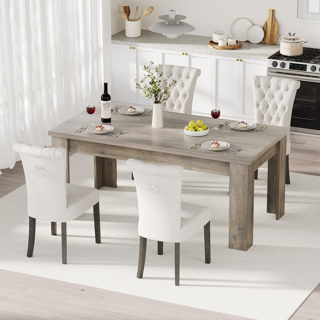 Garvee Dining Table for 4-6, Rectangular Dining Table, Dining Room Table, Kitchen Table with Large Table Top, Dinner Table, Farmhouse Dining Table for Dining Room, Kitchen, Living Room, Gray