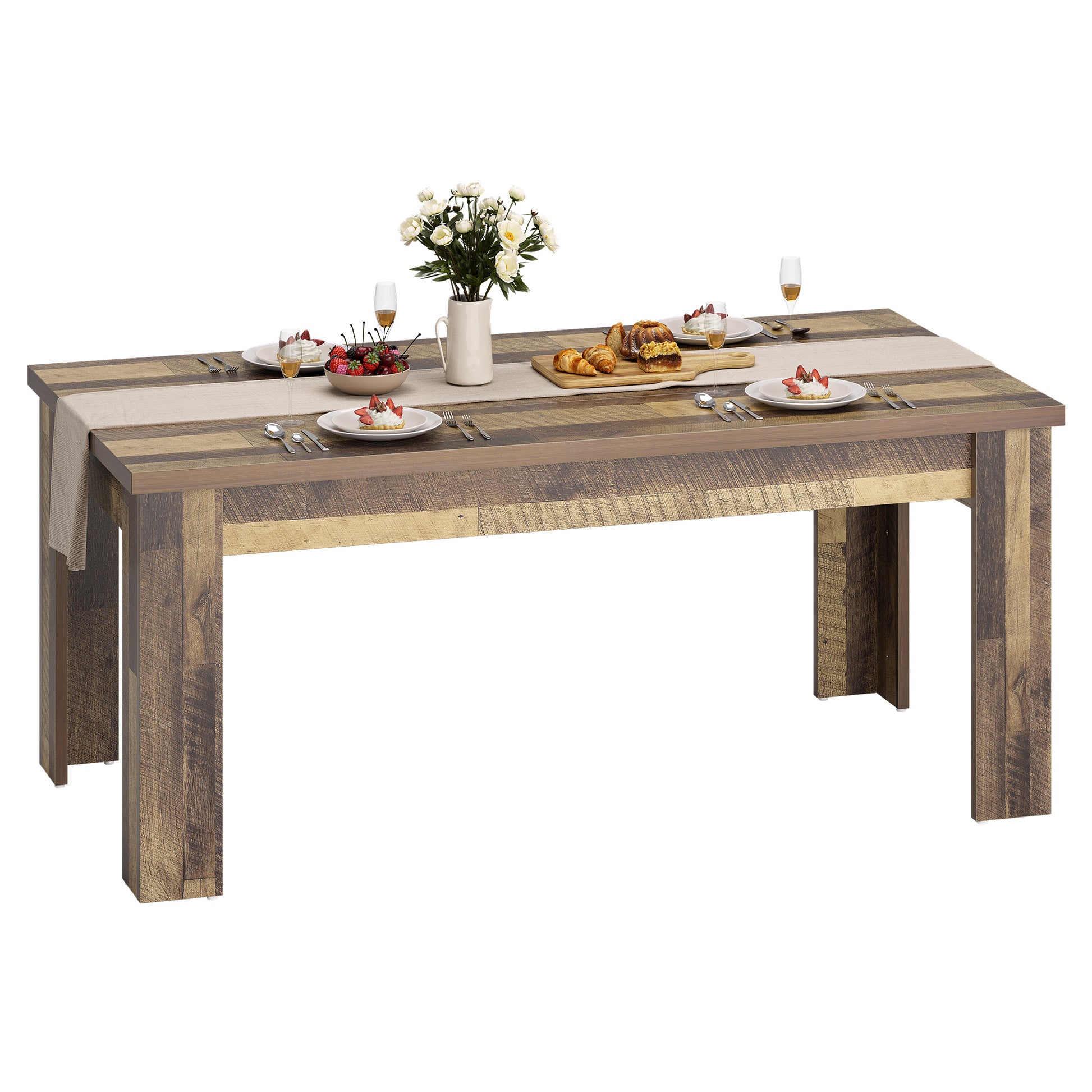 Garvee Dining Table for 4-6, Dining Tables, Dining Room Table with 1.18" Thickened Tabletop, Rectangular Large Kitchen Dining Table, Dinner Table for Kitchen, Dining Room, Living Room, Brown