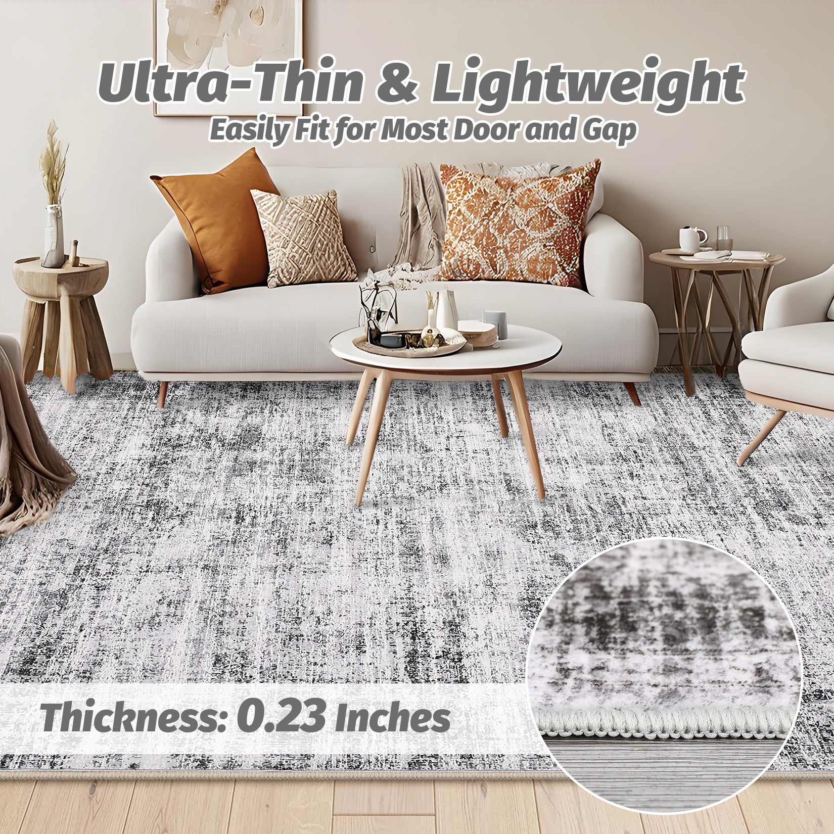 Garvee Persian Grey 9x12 Washable Area Rug for Living Room, Soft Vintage Distressed Large Bedroom Rug Retro Farmhouse Non Slip Low Pile Indoor Foldable Carpet for Dining Room Office