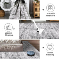Garvee Persian Grey 9x12 Washable Area Rug for Living Room, Soft Vintage Distressed Large Bedroom Rug Retro Farmhouse Non Slip Low Pile Indoor Foldable Carpet for Dining Room Office