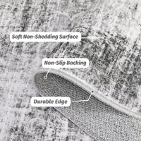 Garvee Persian Grey 8x10 Washable Area Rugs, Soft Vintage Distressed Large Living Room Rug Retro Farmhouse Non Slip Low Pile Indoor Foldable Carpet for Bedroom Dining Room Office