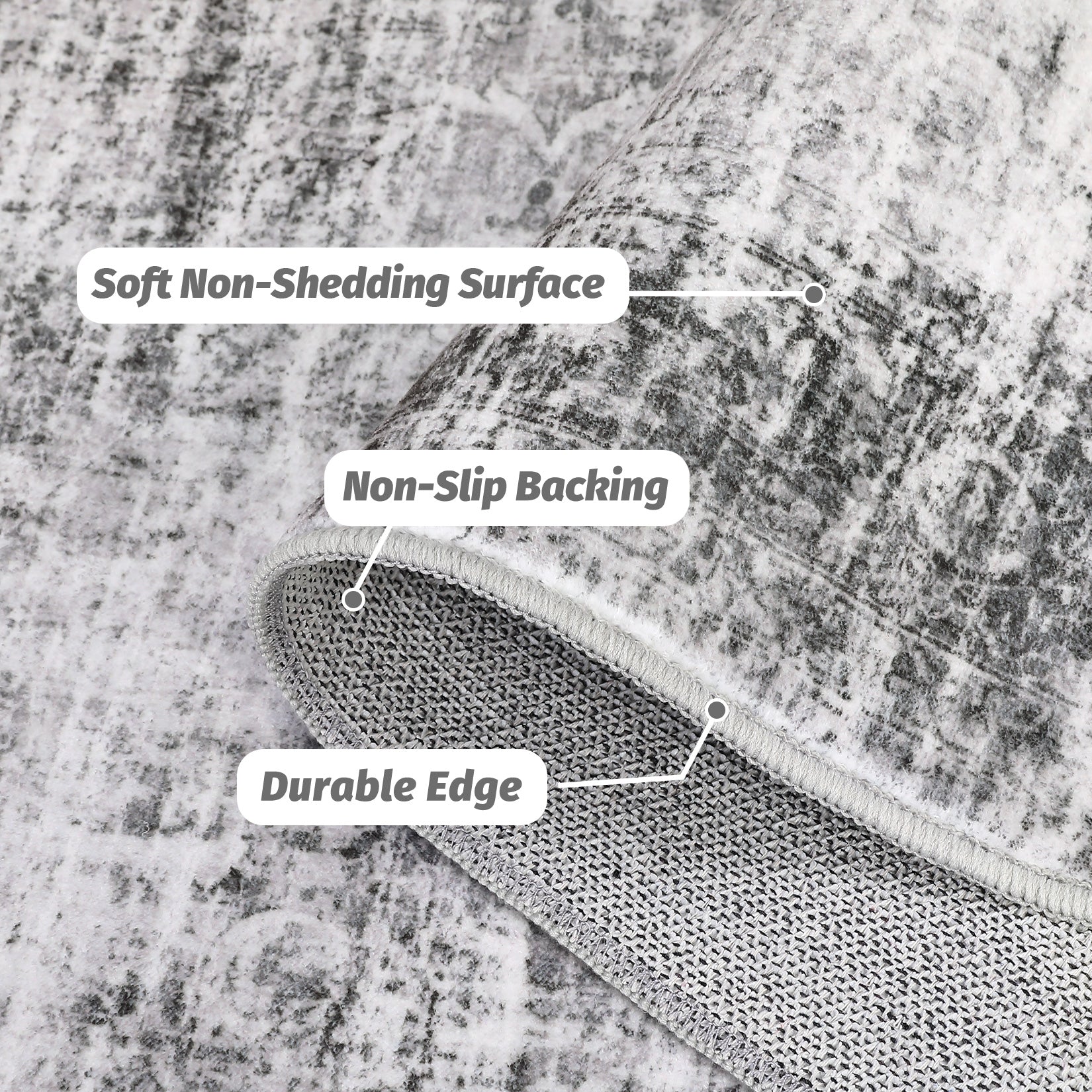 Garvee Persian Grey 9x12 Washable Area Rug for Living Room, Soft Vintage Distressed Large Bedroom Rug Retro Farmhouse Non Slip Low Pile Indoor Foldable Carpet for Dining Room Office