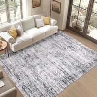 Garvee Persian Grey 9x12 Washable Area Rug for Living Room, Soft Vintage Distressed Large Bedroom Rug Retro Farmhouse Non Slip Low Pile Indoor Foldable Carpet for Dining Room Office