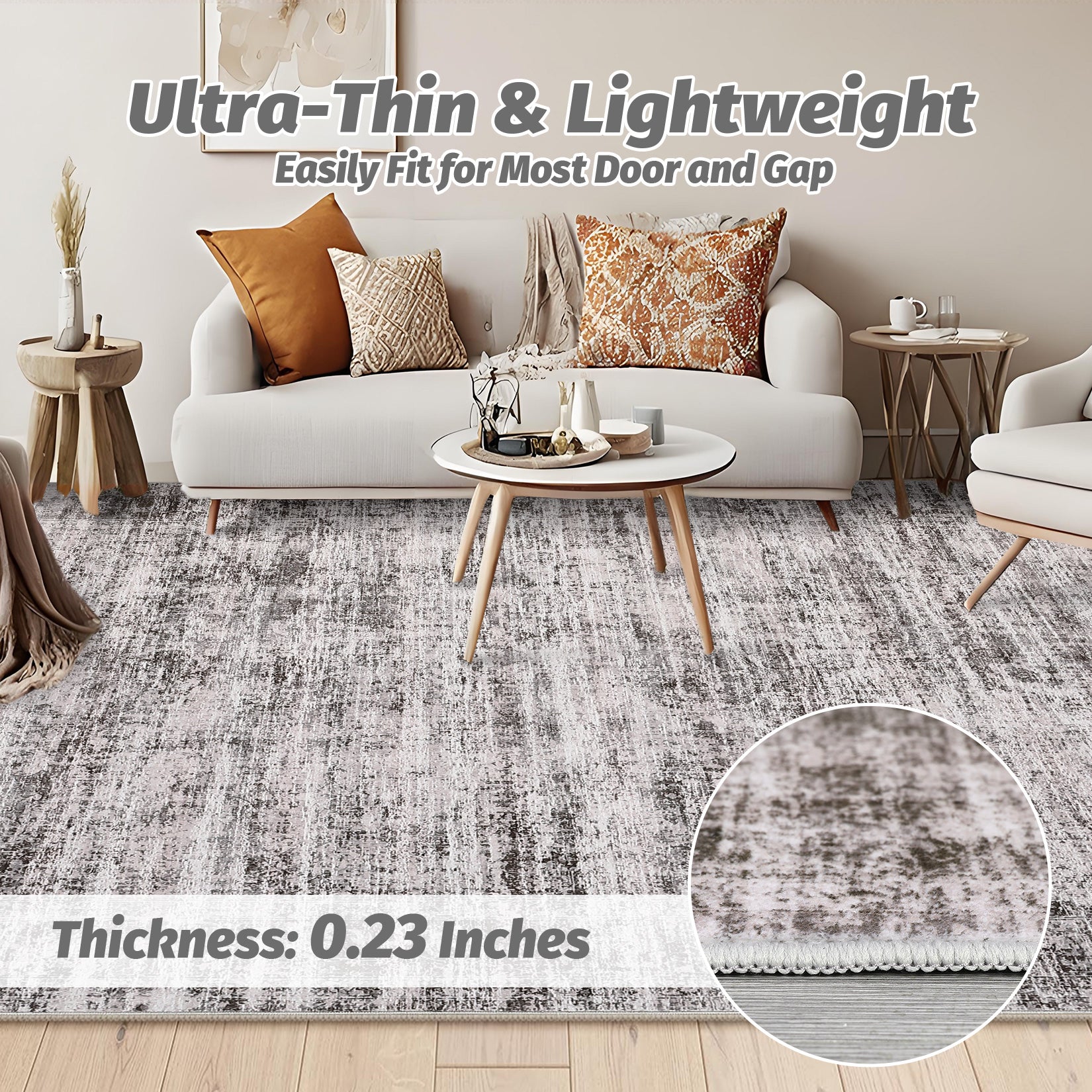 Garvee Persian Taupe 6x9 Area Washable Rugs, Soft Vintage Distressed Large Living Room Rug Retro Farmhouse Non Slip Low Pile Indoor Foldable Carpet for Bedroom Dining Room Office