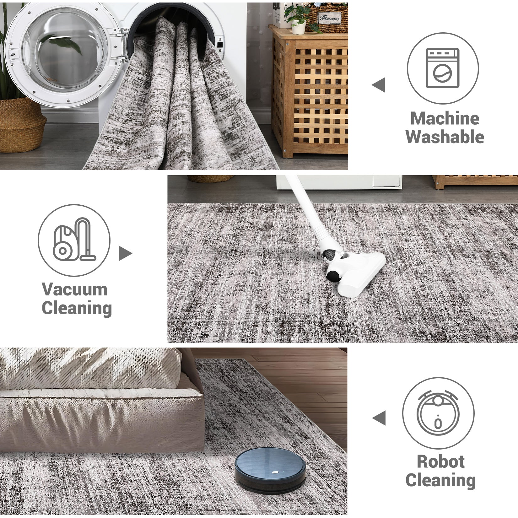 Garvee Persian Taupe 6x9 Area Washable Rugs, Soft Vintage Distressed Large Living Room Rug Retro Farmhouse Non Slip Low Pile Indoor Foldable Carpet for Bedroom Dining Room Office