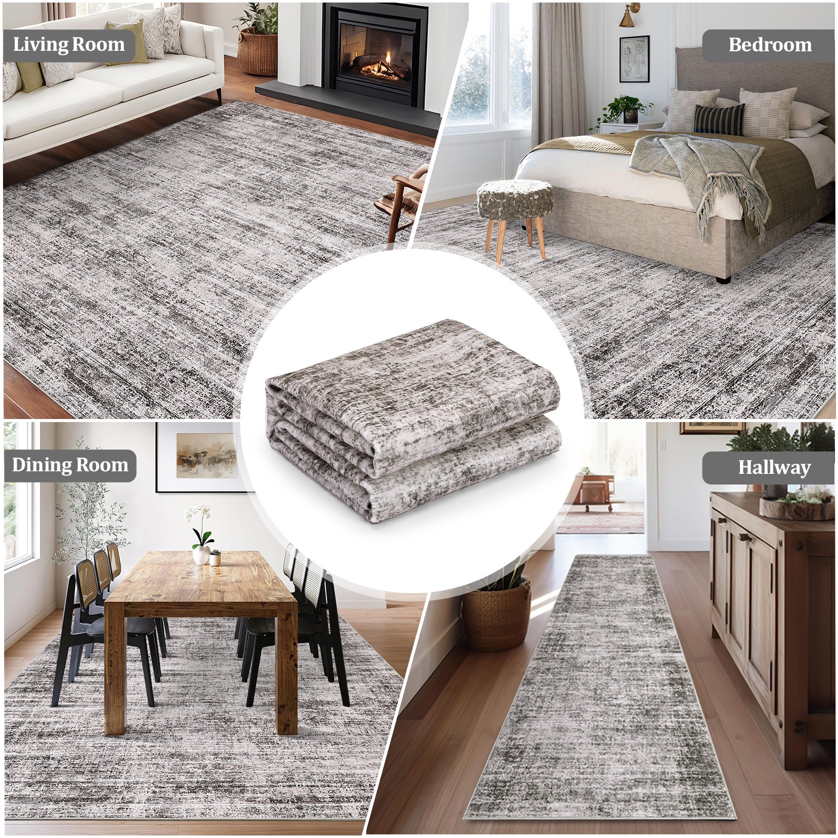 Garvee Persian Taupe 6x9 Area Washable Rugs, Soft Vintage Distressed Large Living Room Rug Retro Farmhouse Non Slip Low Pile Indoor Foldable Carpet for Bedroom Dining Room Office