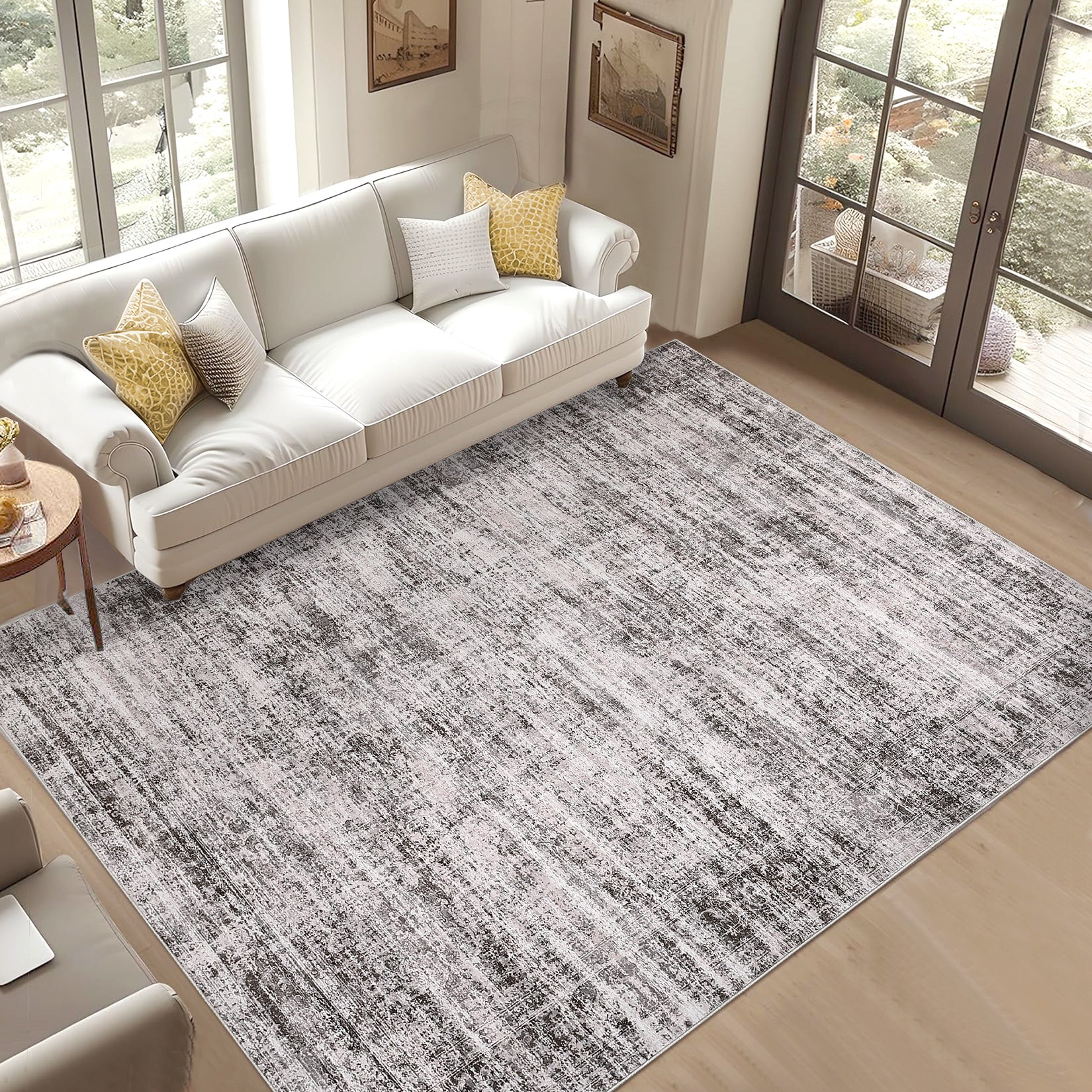 Garvee Persian Taupe 6x9 Area Washable Rugs, Soft Vintage Distressed Large Living Room Rug Retro Farmhouse Non Slip Low Pile Indoor Foldable Carpet for Bedroom Dining Room Office