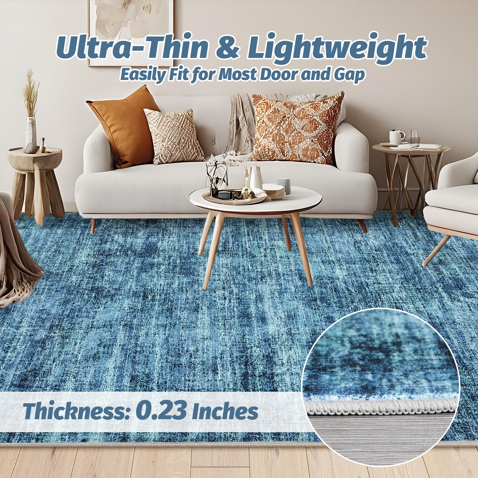 Garvee Persian Blue 10x13 Washable Area Rug for Living Room, Soft Vintage Distressed Large Bedroom Rug Retro Farmhouse Non Slip Low Pile Indoor Foldable Carpet for Dining Room Office