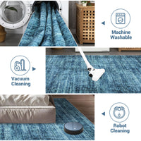 Garvee Persian Blue 6x9 Washable Area Rugs, Soft Vintage Distressed Large Living Room Rug Retro Farmhouse Non Slip Low Pile Indoor Foldable Carpet for Bedroom Dining Room Office