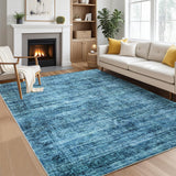 Garvee Persian Blue 6x9 Washable Area Rugs, Soft Vintage Distressed Large Living Room Rug Retro Farmhouse Non Slip Low Pile Indoor Foldable Carpet for Bedroom Dining Room Office - Blue