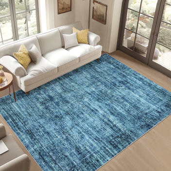 Garvee Persian Blue 10x13 Washable Area Rug for Living Room, Soft Vintage Distressed Large Bedroom Rug Retro Farmhouse Non Slip Low Pile Indoor Foldable Carpet for Dining Room Office