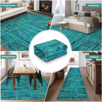 Garvee Persian Green Pine 6x9 Area Washable Rugs, Soft Vintage Distressed Large Living Room Rug Retro Farmhouse Non Slip Low Pile Indoor Foldable Carpet for Bedroom Dining Room Office