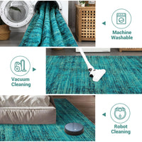 Garvee Persian Green Pine 10x13 Washable Area Rug for Living Room, Soft Vintage Distressed Large Bedroom Rug Retro Farmhouse Non Slip Low Pile Indoor Foldable Carpet for Dining Room Office