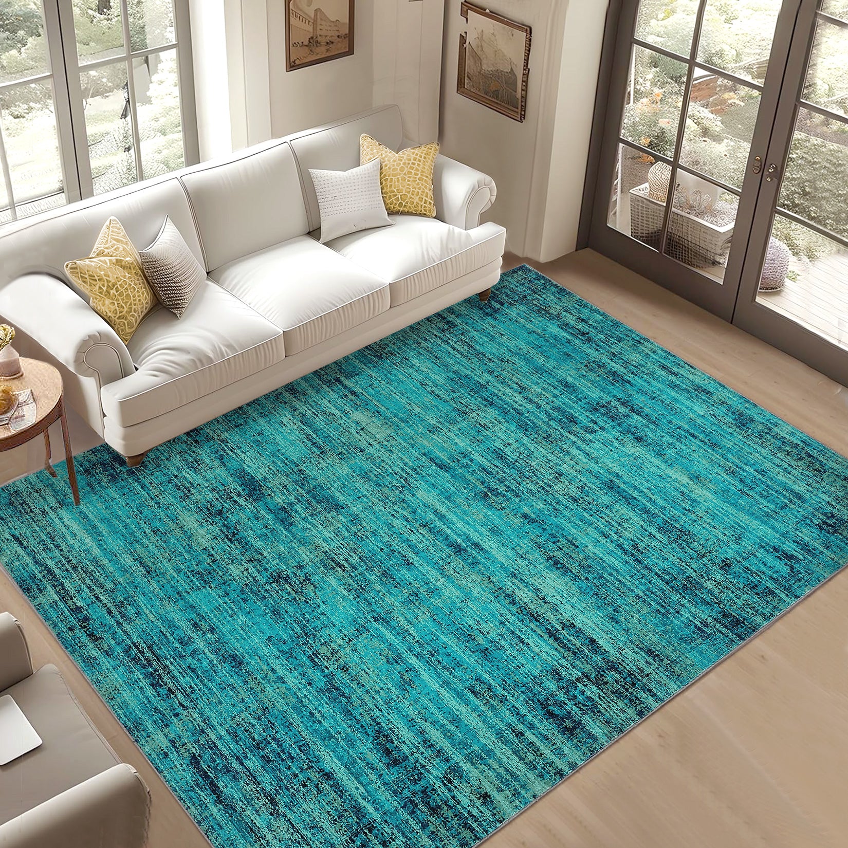 Garvee Persian Green Pine 6x9 Area Washable Rugs, Soft Vintage Distressed Large Living Room Rug Retro Farmhouse Non Slip Low Pile Indoor Foldable Carpet for Bedroom Dining Room Office