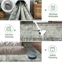 Garvee Persian Green Multi 6x9 Washable Area Rug, Soft Vintage Distressed Large Living Room Rug Retro Farmhouse Non Slip Low Pile Indoor Foldable Carpet for Bedroom Dining Room Office